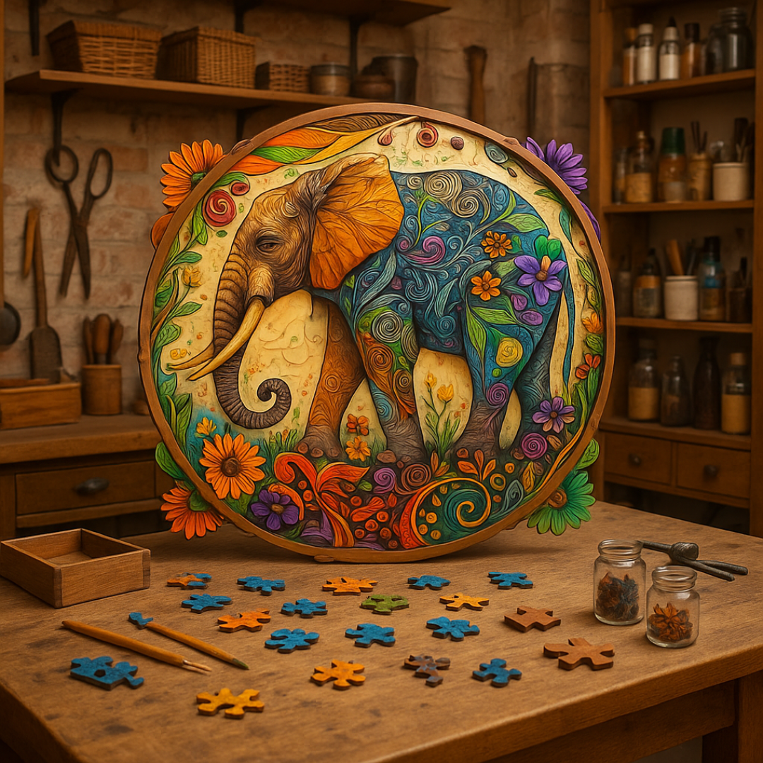 🔥Last Day - Floral Elephant - Wooden Jigsaw Puzzle