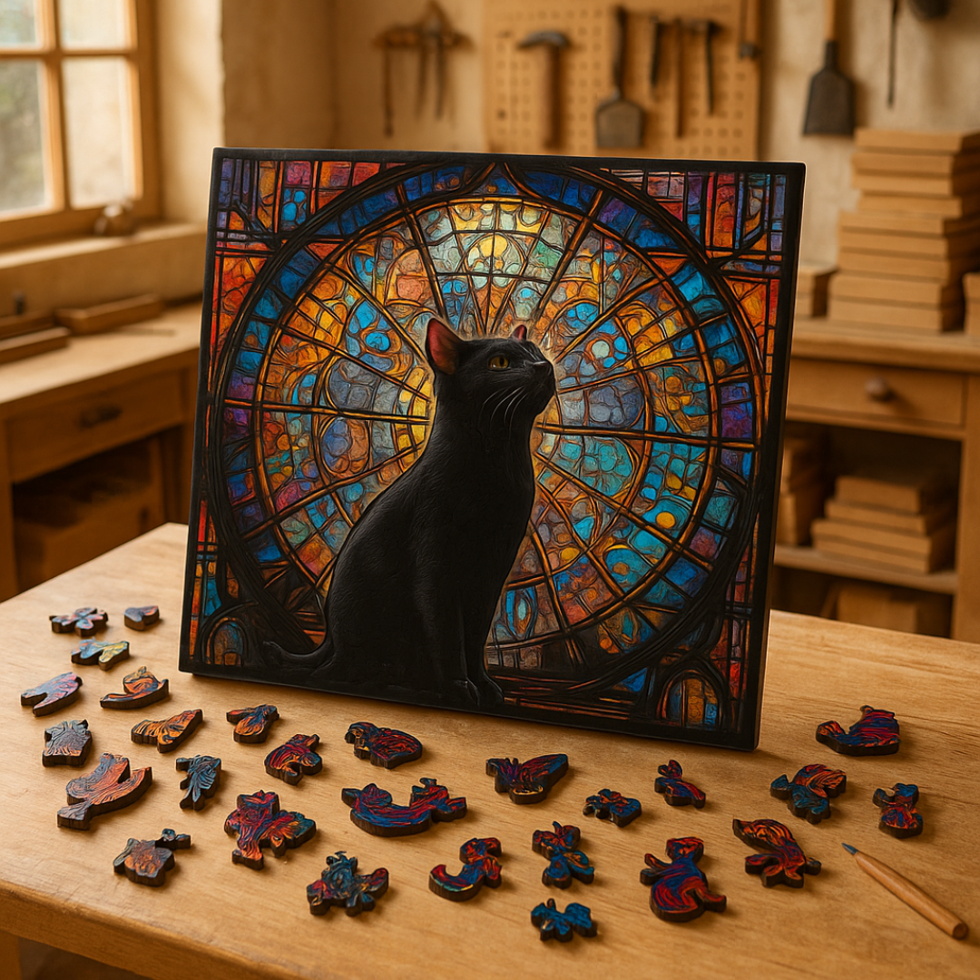 🔥Last Day - Stained Glass Cat - Wooden Jigsaw Puzzle