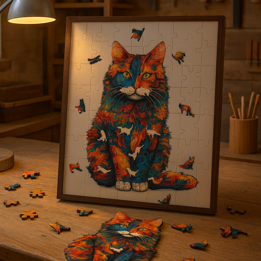 🔥 Last Day - Mystic Fire Cat — Wooden Jigsaw Puzzle