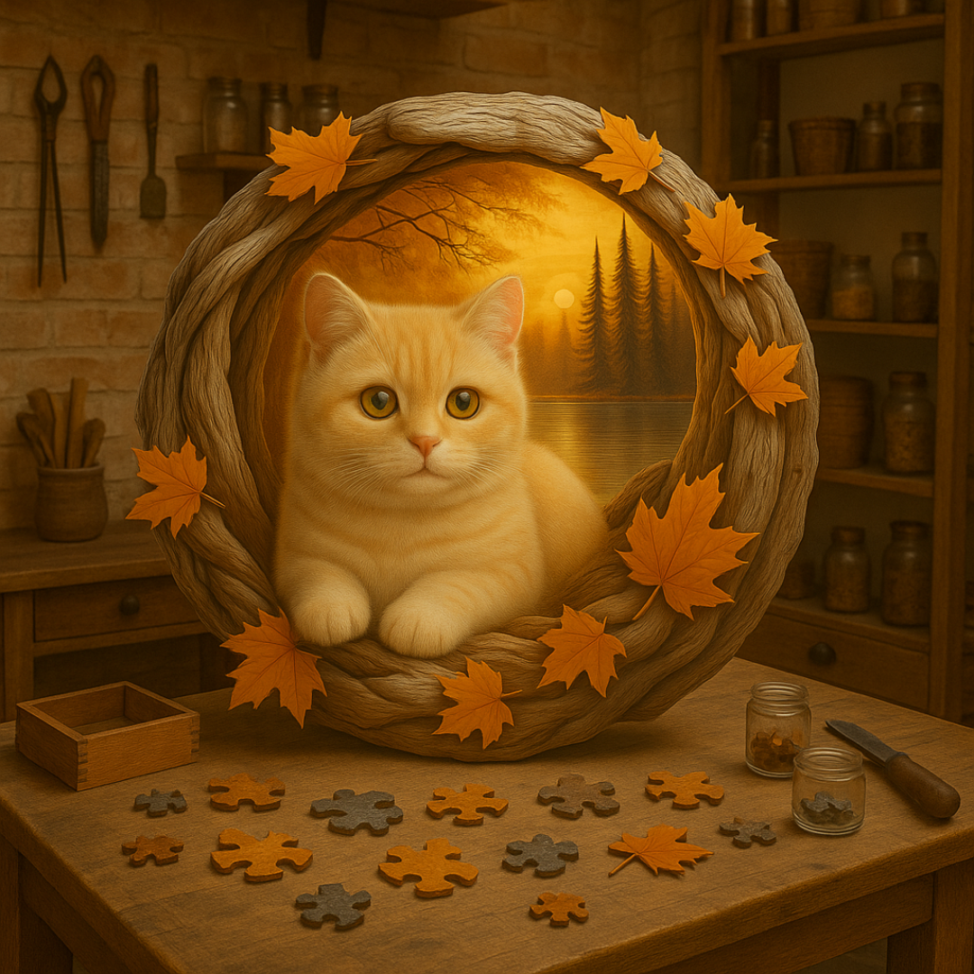 Kitten in Autumn - Wooden Jigsaw Puzzle