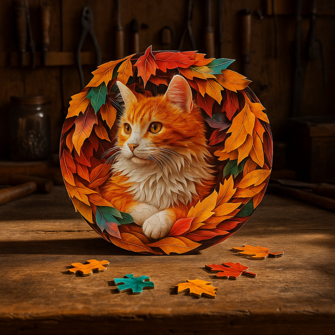 🔥Last Day - Autumn Cat - Wooden Jigsaw Puzzle