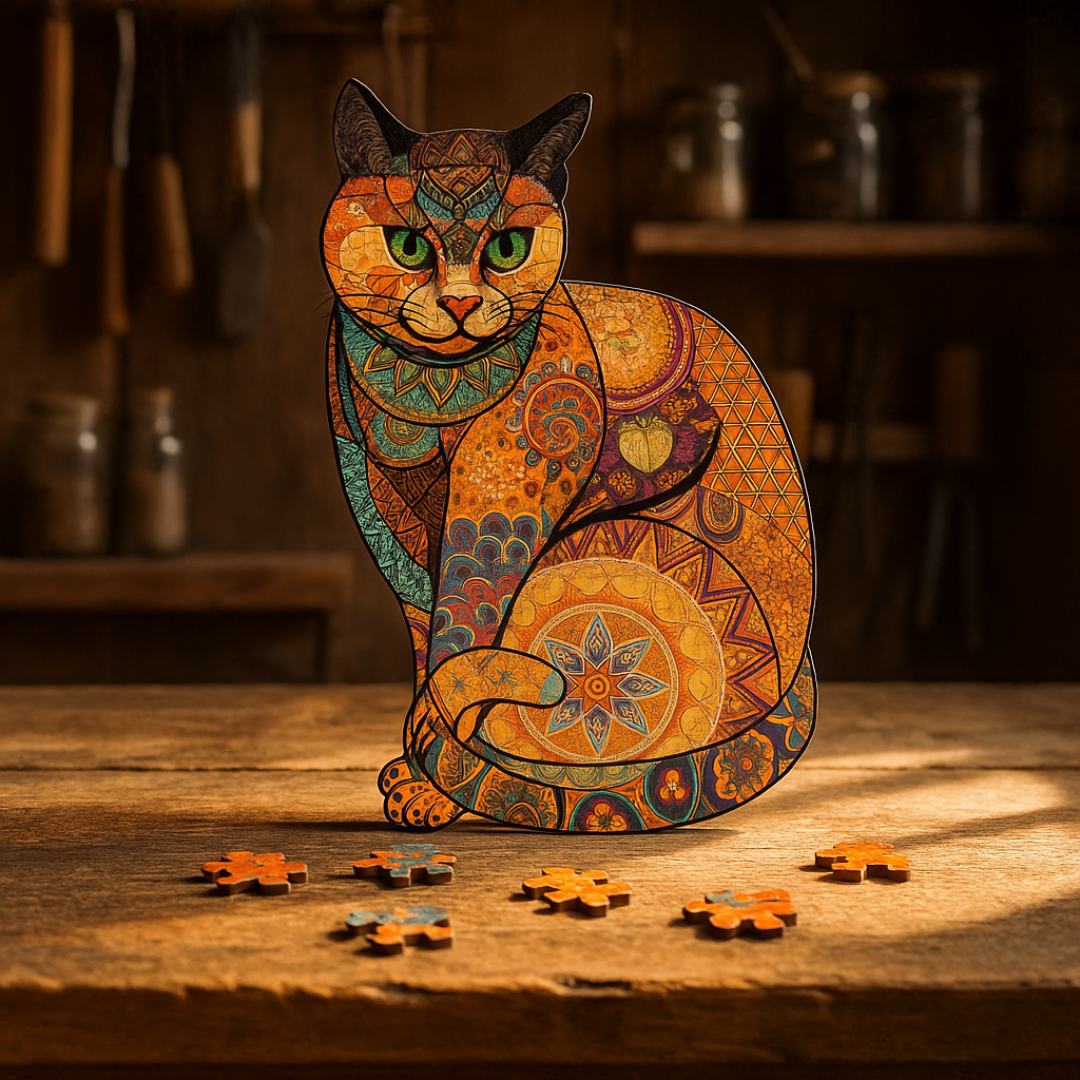 🔥Last Day - Cat Inspired By Klimt - Wooden Jigsaw Puzzle