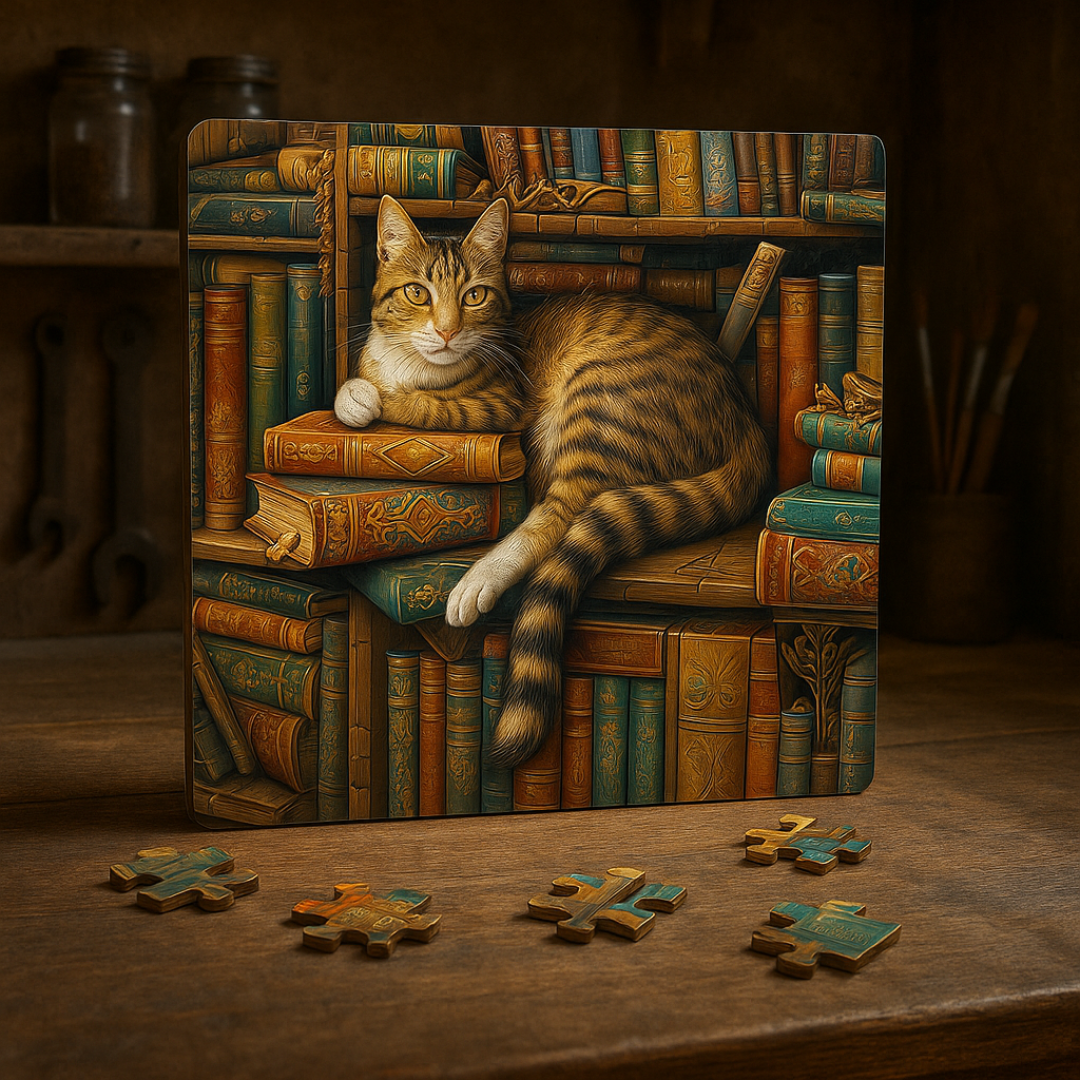 🔥Last Day - Library Cat - Wooden Jigsaw Puzzle