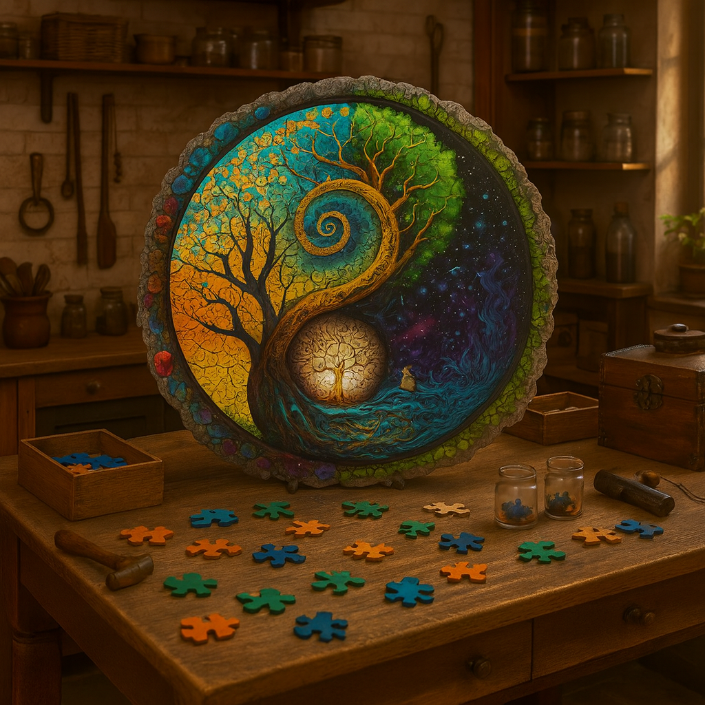 🔥 Last Day - Cosmic Yin Yang Tree — Wooden Jigsaw Puzzle