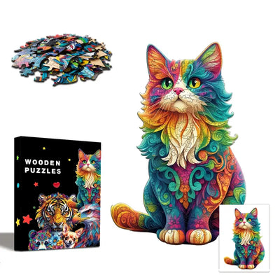 🔥 Last Day - Rainbow Cat — Wooden Jigsaw Puzzle