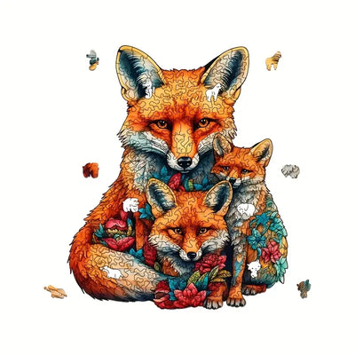 🔥 Last Day - Fox Family — Wooden Jigsaw Puzzle