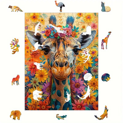 🔥 Last Day - Floral Giraffe — Wooden Jigsaw Puzzle