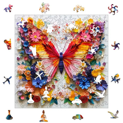 🔥 Last Day - Floral Butterfly — Wooden Jigsaw Puzzle