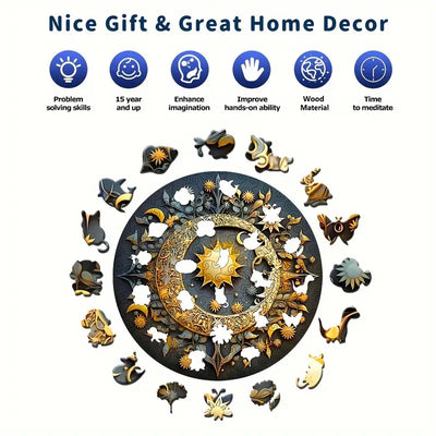 🔥 Last Day - Golden Sun & Moon — Wooden Jigsaw Puzzle