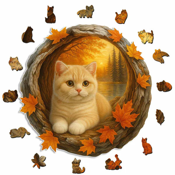 Kitten in Autumn - Wooden Jigsaw Puzzle