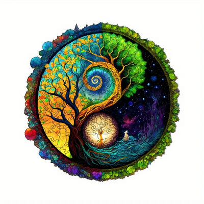 🔥 Last Day - Cosmic Yin Yang Tree — Wooden Jigsaw Puzzle