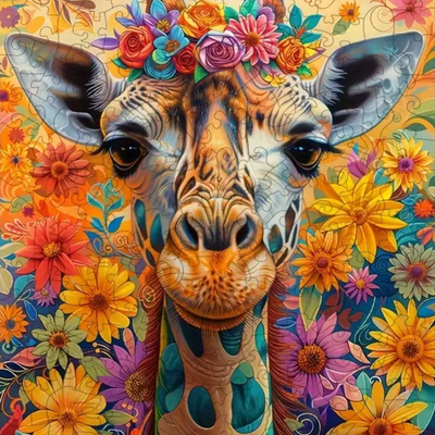 🔥 Last Day - Floral Giraffe — Wooden Jigsaw Puzzle