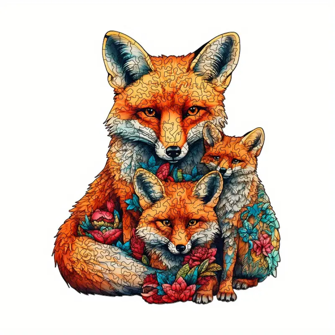 🔥 Last Day - Fox Family — Wooden Jigsaw Puzzle