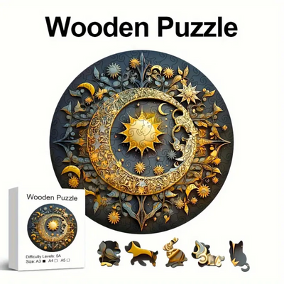 🔥 Last Day - Golden Sun & Moon — Wooden Jigsaw Puzzle