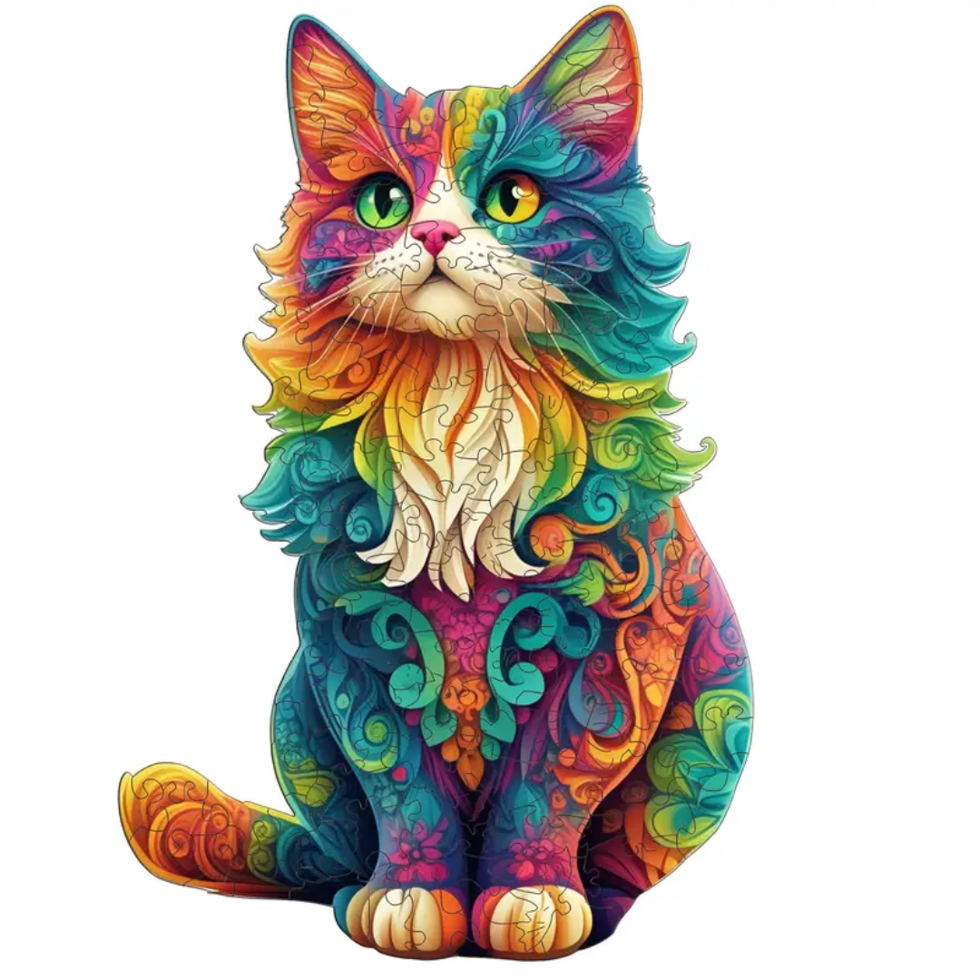 🔥 Last Day - Rainbow Cat — Wooden Jigsaw Puzzle