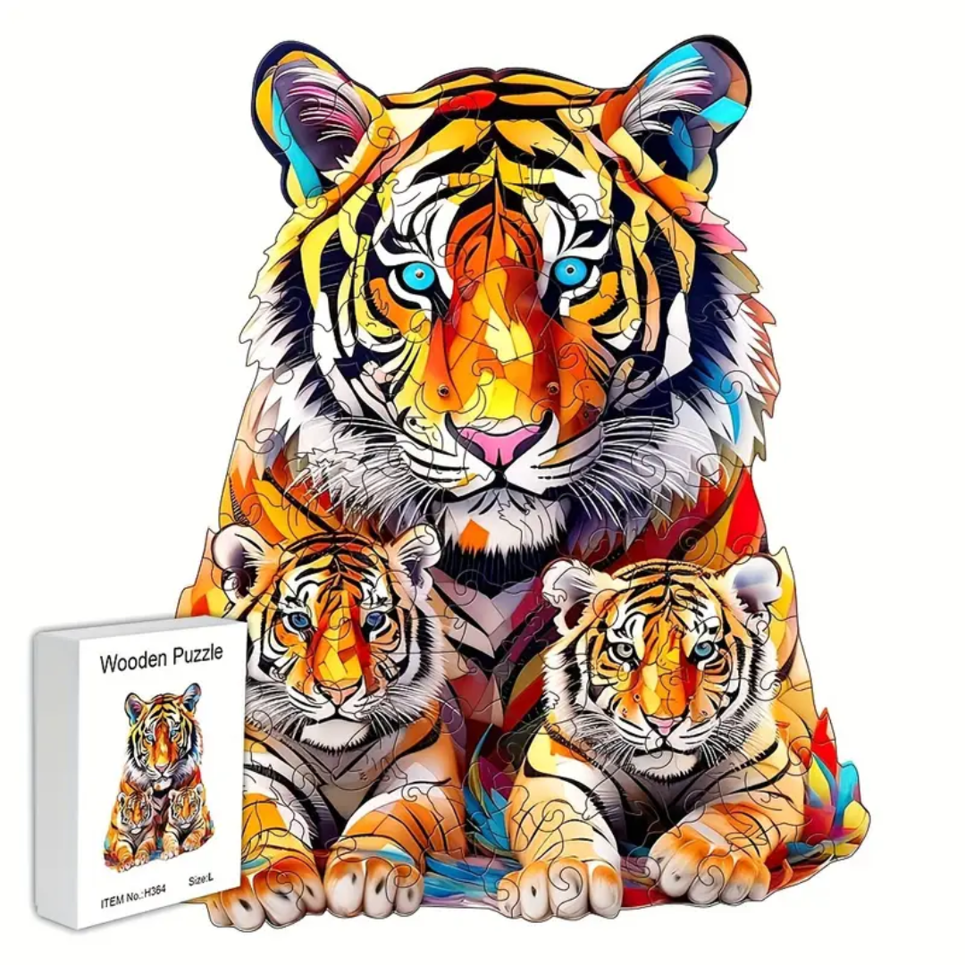 🔥 Last Day - Tiger Family — Wooden Jigsaw Puzzle