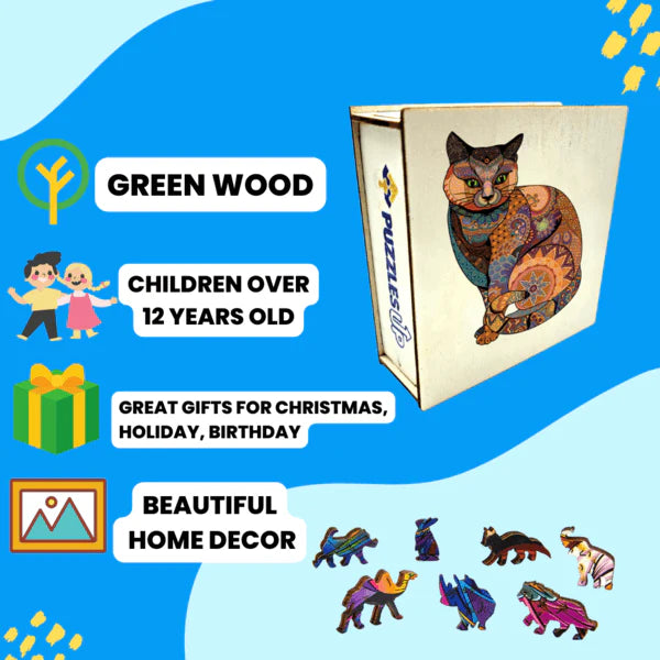 🔥Last Day - Cat Inspired By Klimt - Wooden Jigsaw Puzzle