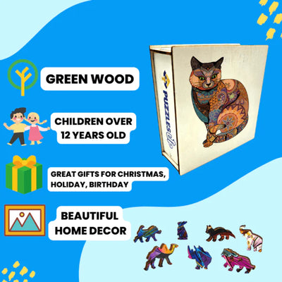 🔥Last Day - Cat Inspired By Klimt - Wooden Jigsaw Puzzle