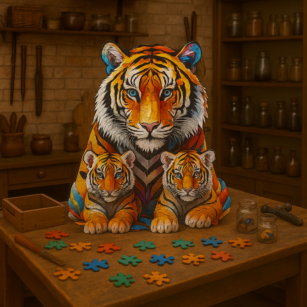 🔥 Last Day - Tiger Family — Wooden Jigsaw Puzzle
