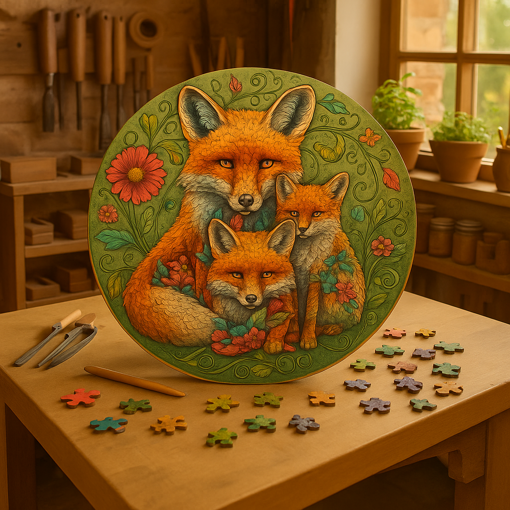 🔥 Last Day - Fox Family — Wooden Jigsaw Puzzle