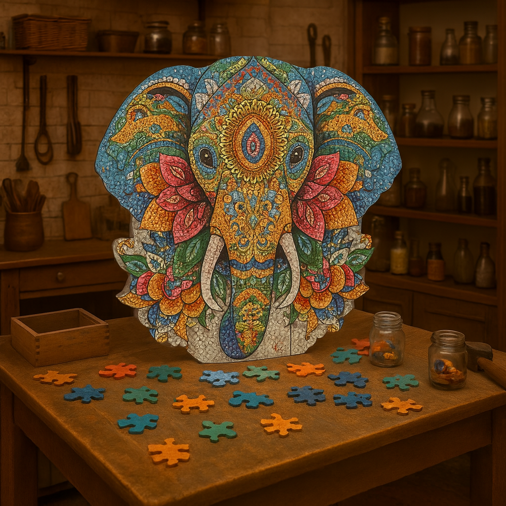 🔥 Last Day - Mandala Elephant — Wooden Jigsaw Puzzle